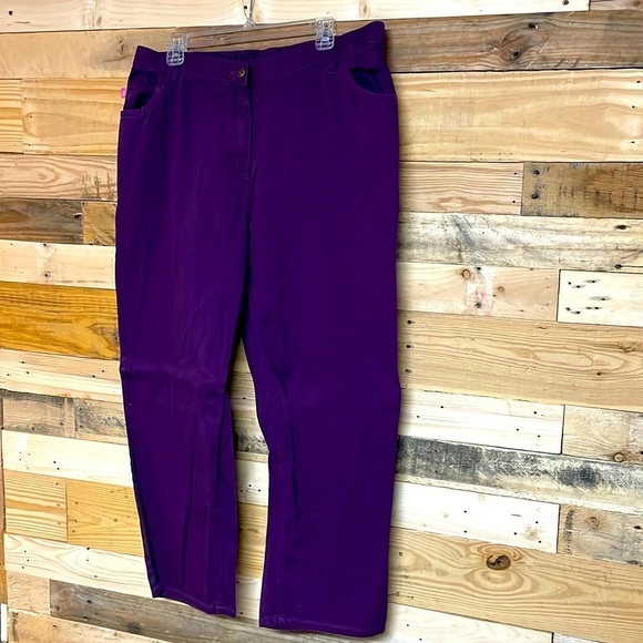 Woman Within size 20WP purple classic fit straight leg 100% cotton elastic pants - Picture 1 of 11